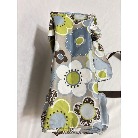 Thirty One Organizing Utility Tote Green Brown Floral 15 x 10 x 6 Pockets B - Picture 5 of 5
